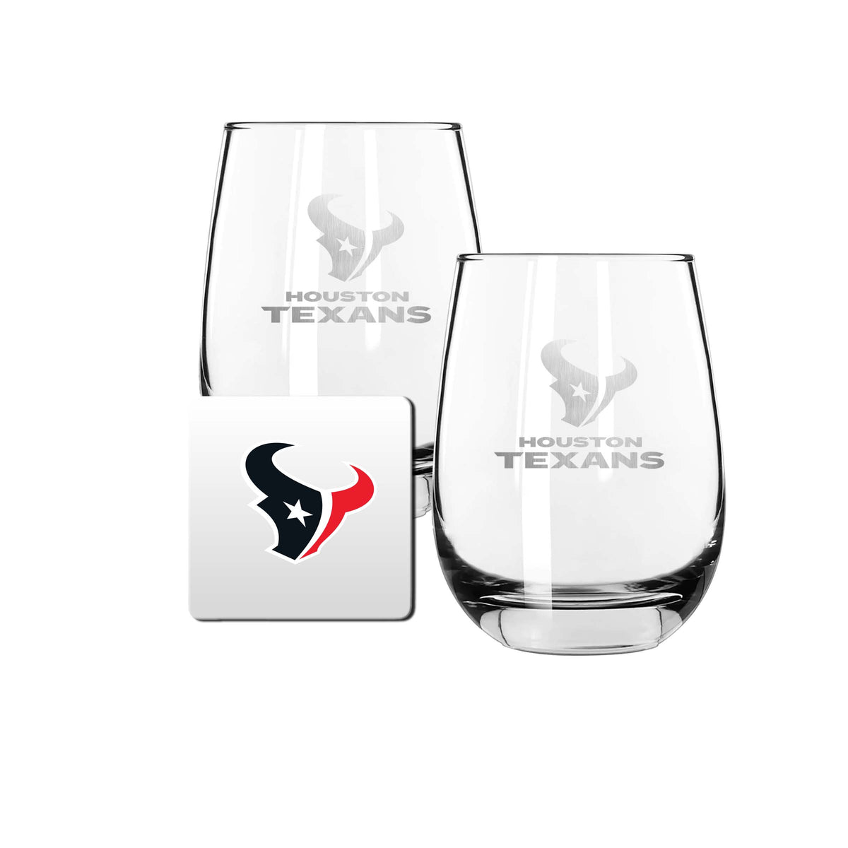 2 Pack Stemless Wine Glasses and Coasters Set | Houston Texans