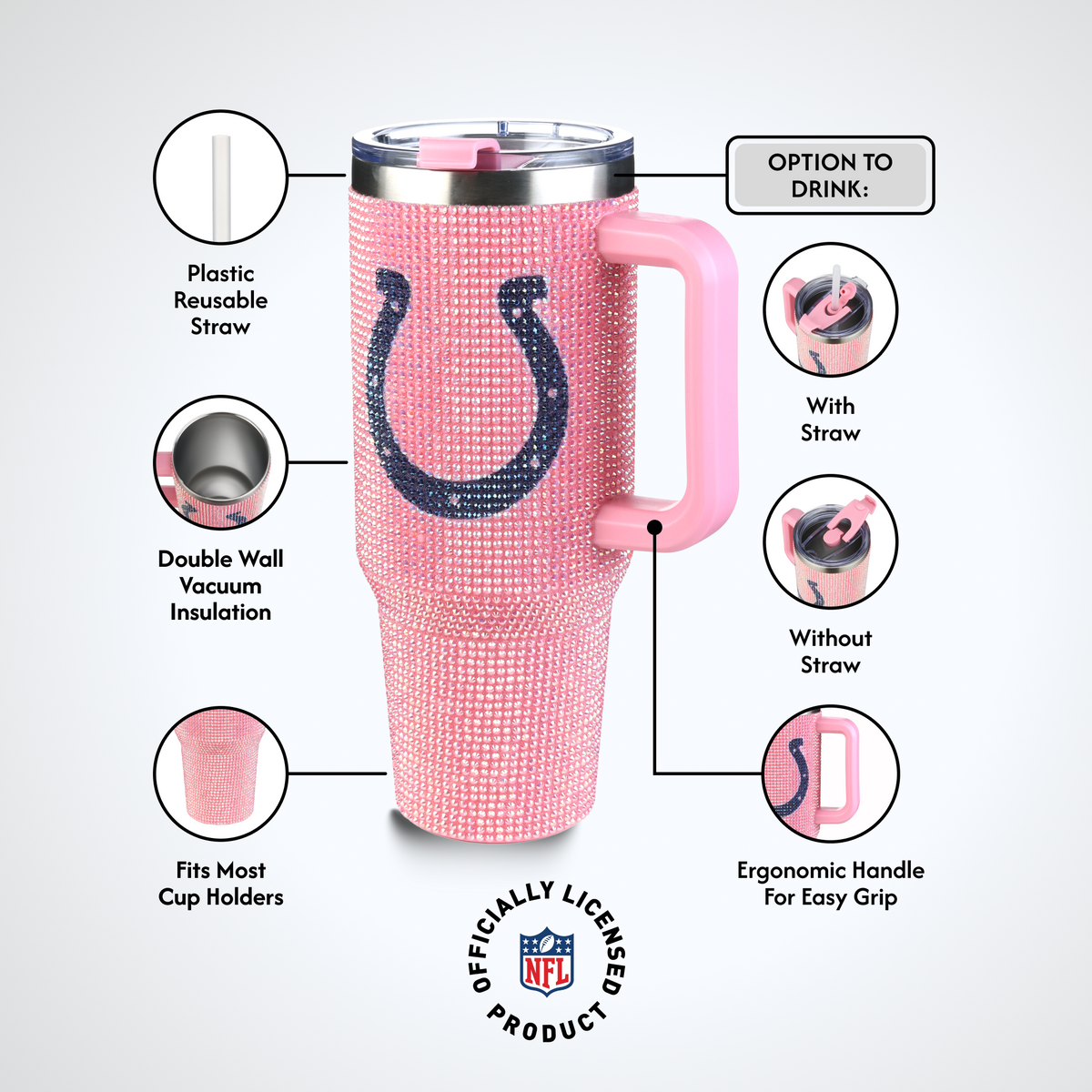40oz Pink Bling Game Day Tumbler I | Indianapolis Colts