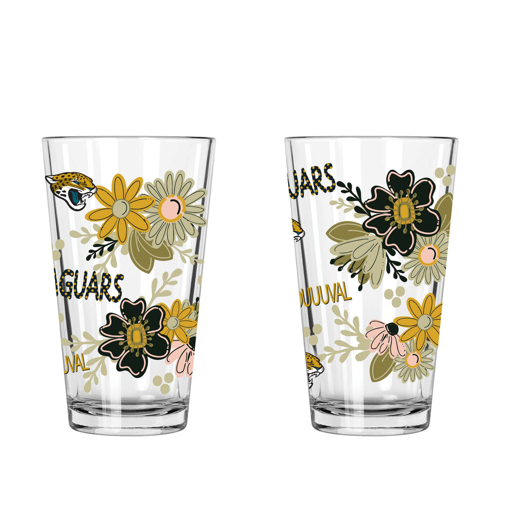 2pk 16oz Pint Glass, DP, Flowers | Jacksonville Jaguars