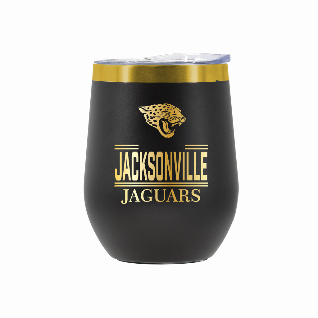 12 oz Stainless Steel Wine Tumbler with Gold Etched Classic Crew Team Design, Jacksonville Jaguars