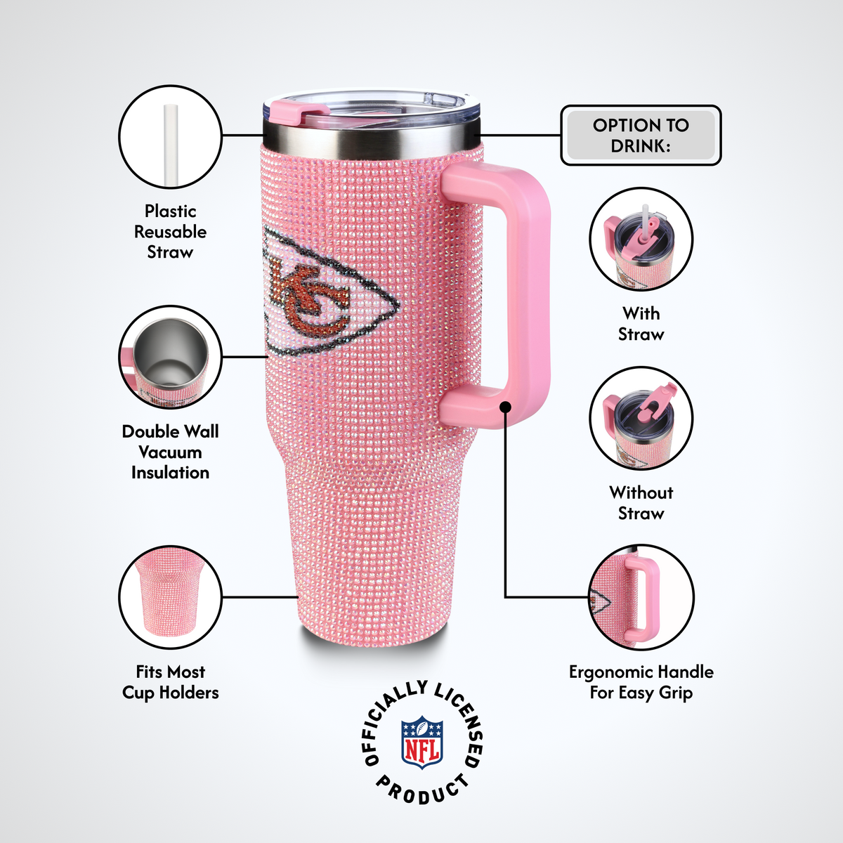 40oz Pink Bling Game Day Tumbler I | Kansas City Chiefs