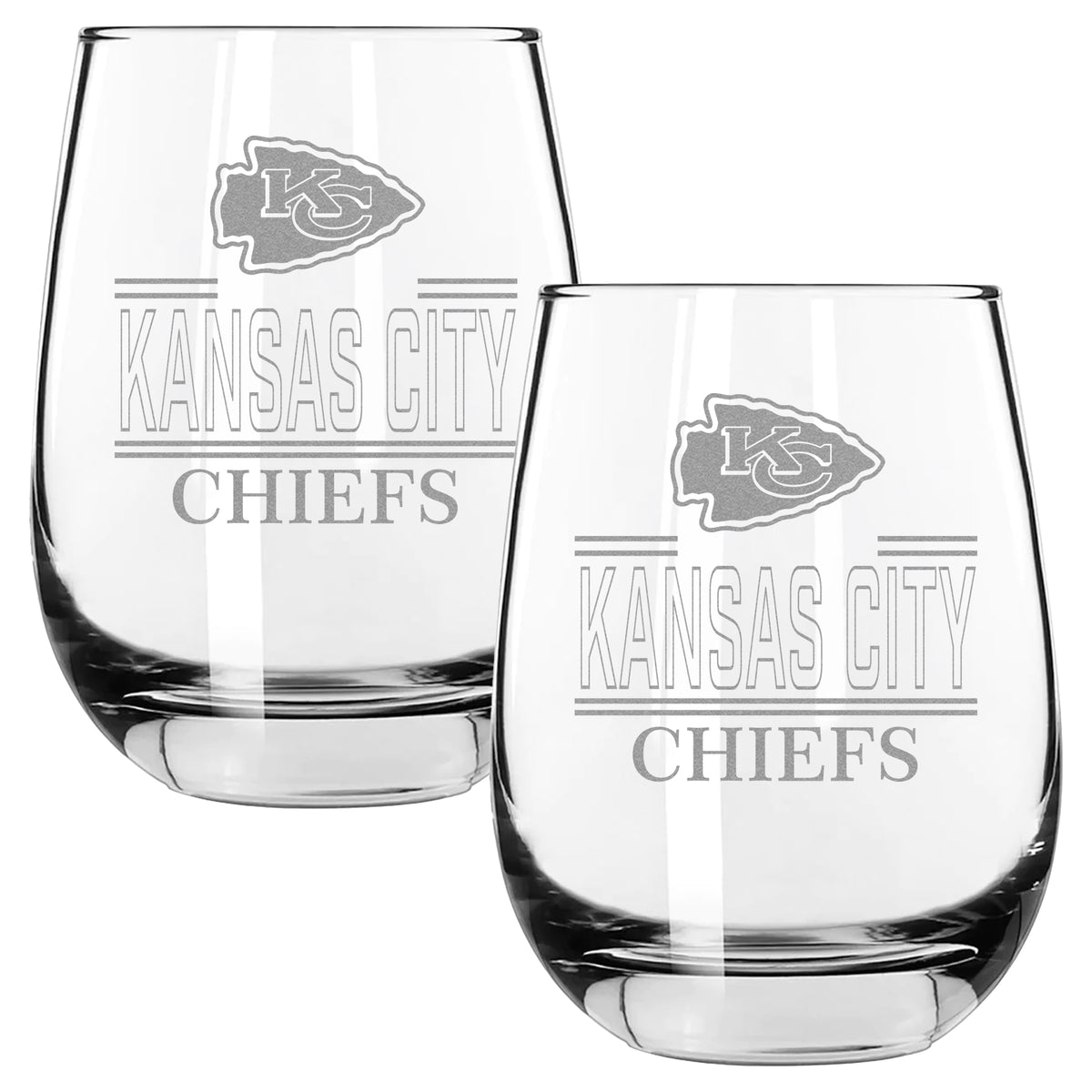 2pk 15oz Stemless Wine Glass Classic Crew Design | Kansas City Chiefs