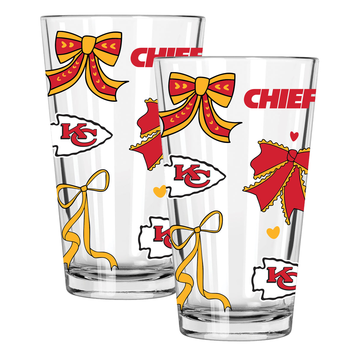  Chiefs 2pk 16oz Bow Pint Glass 