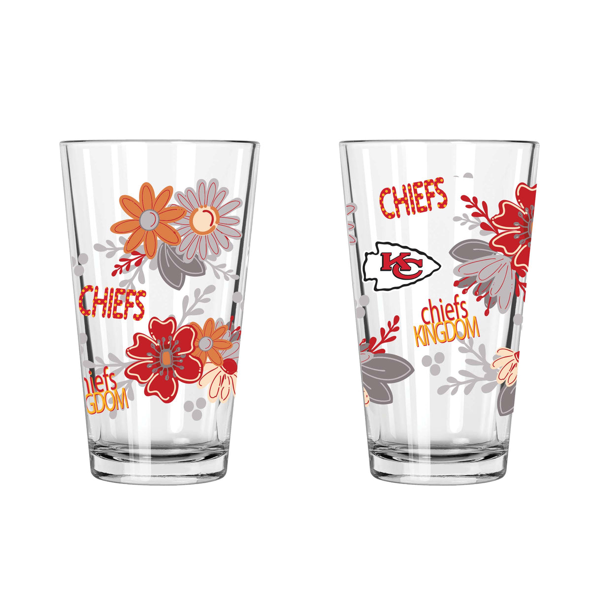 2pk 16oz Pint Glass, DP, Flowers | Kansas City Chiefs