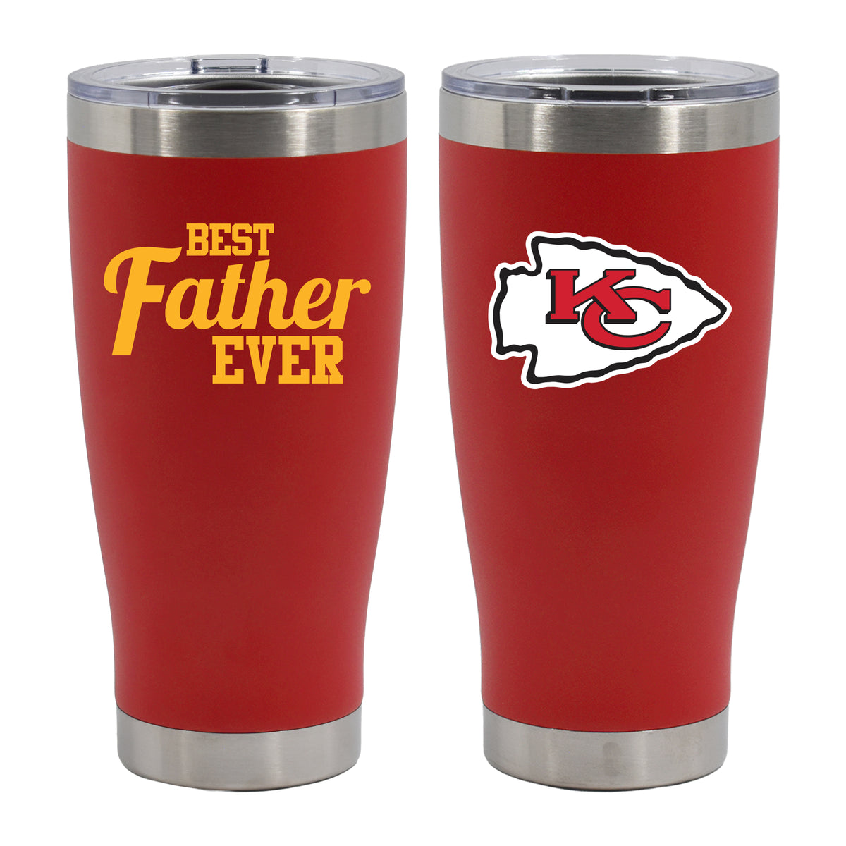 20oz Red Stainless Steel Tumbler, Direct Print, Best Dad Ever Design, Kansas City Chiefs