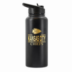 32 oz Stainless Steel Water Bottle with Gold Etched Classic Crew Team Design, Kansas City Chiefs