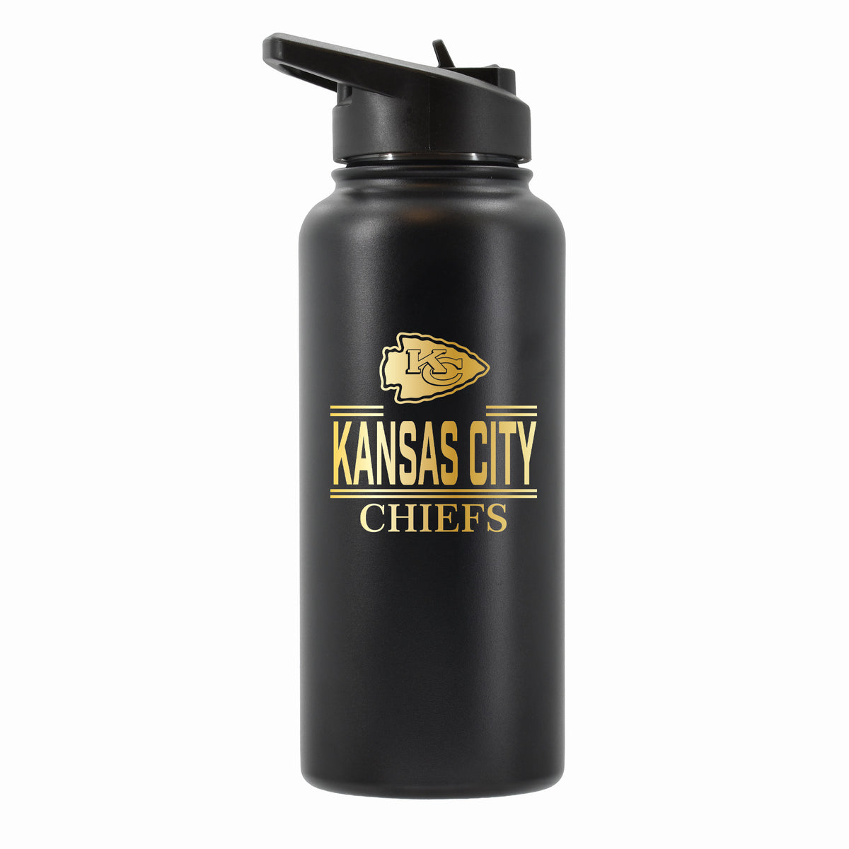 32 oz Stainless Steel Water Bottle with Gold Etched Classic Crew Team Design, Kansas City Chiefs
