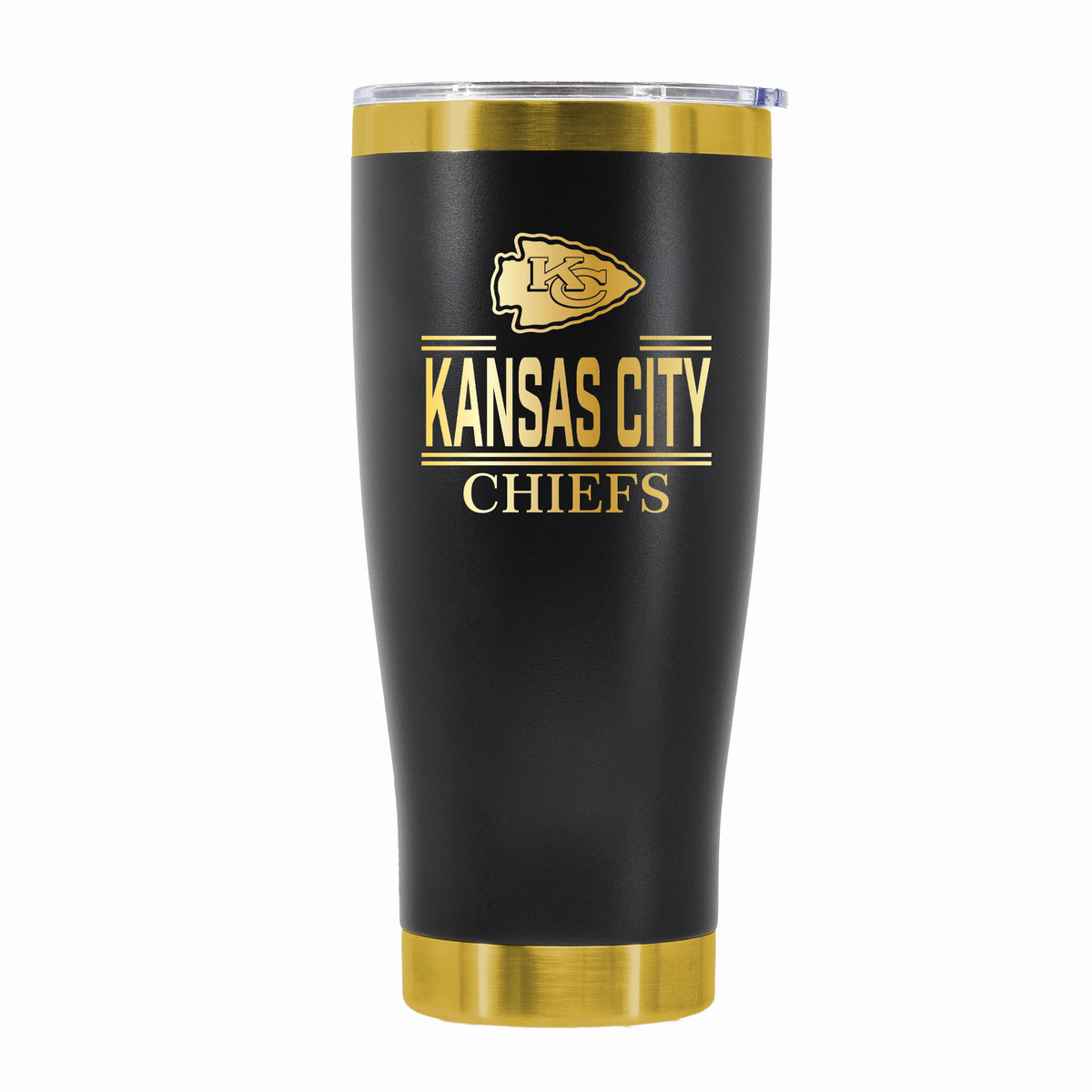 24 oz Stainless Steel Tumbler with Gold Accents & Etched Classic Crew Team Design, Kansas City Chiefs