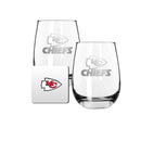 2 Pack Stemless Wine Glasses and Coasters Set | Kansas City Chiefs