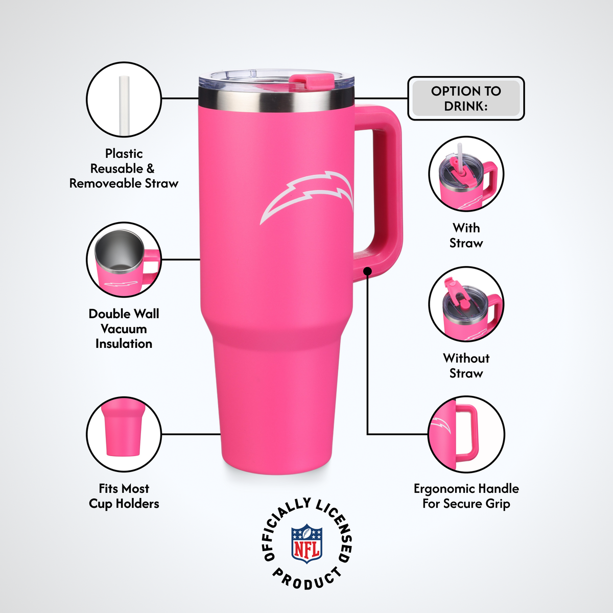 40oz Pink Game Day Tumbler I | Los Angeles Chargers