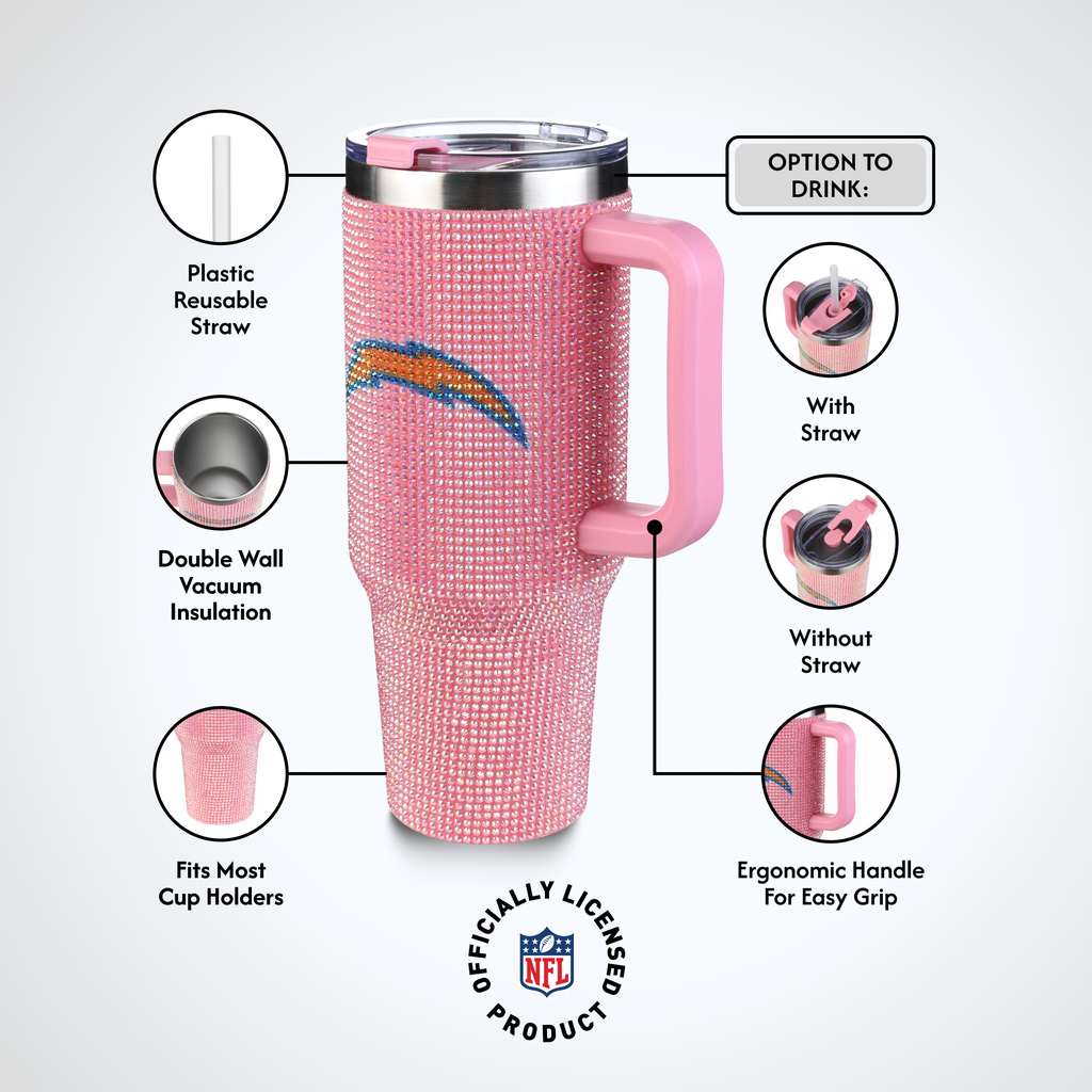 40oz Pink Bling Game Day Tumbler I | Los Angeles Chargers
