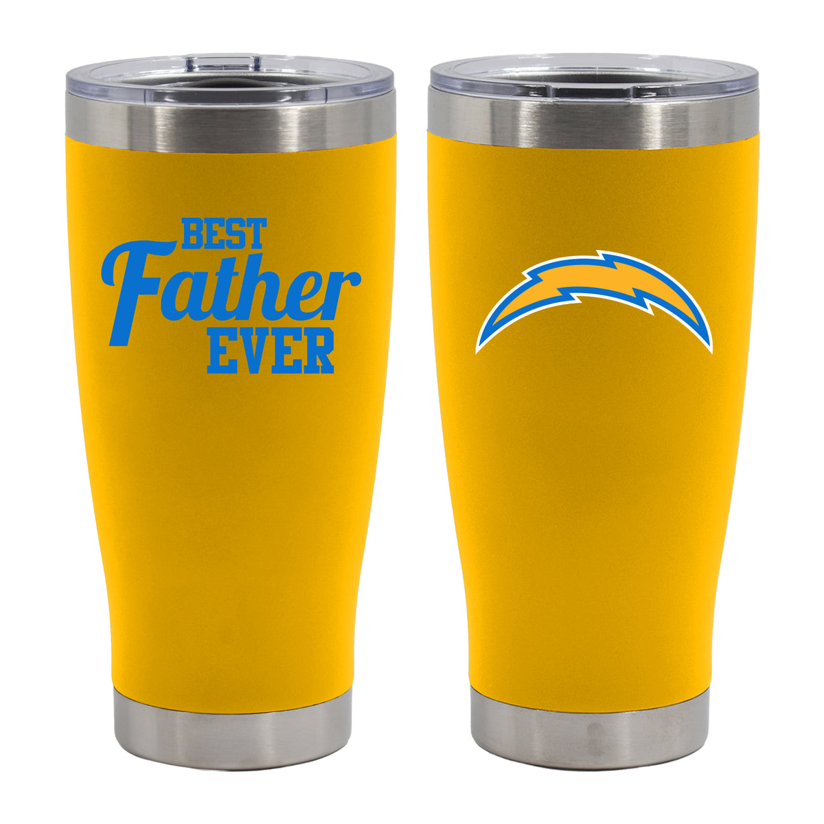 20oz Gold Stainless Steel Tumbler, Direct Print, Best Father Ever Design, Los Angeles Chargers