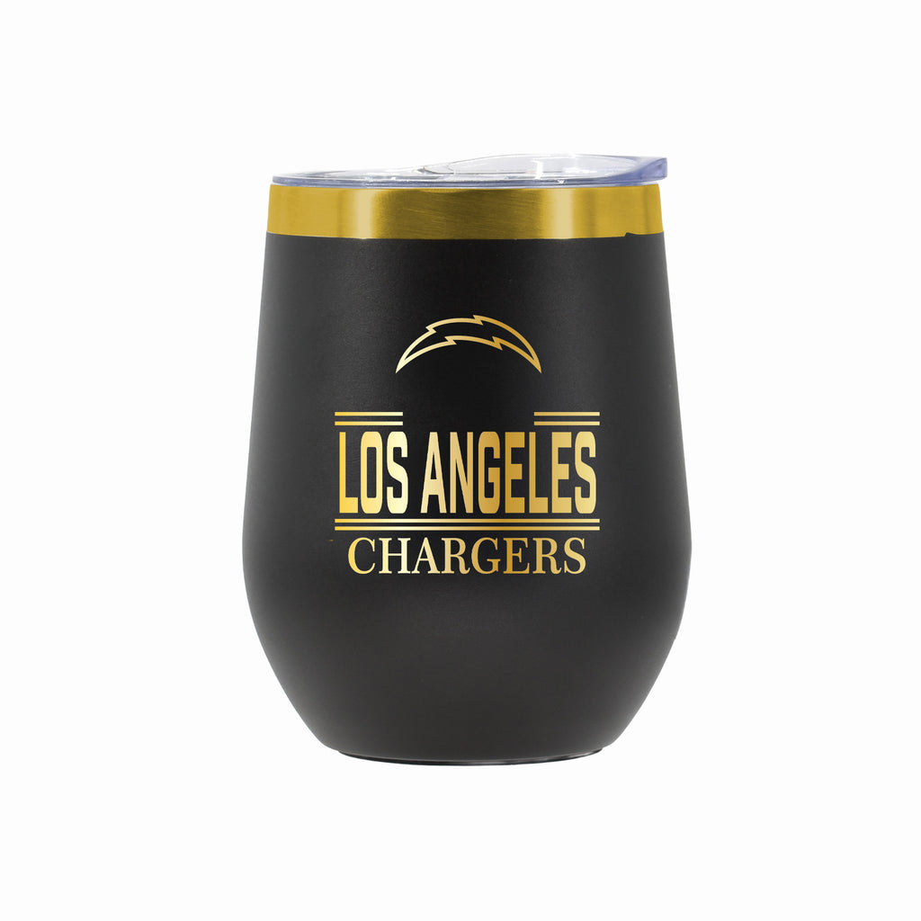 12 oz Stainless Steel Wine Tumbler with Gold Etched Classic Crew Team Design, Los Angeles Chargers