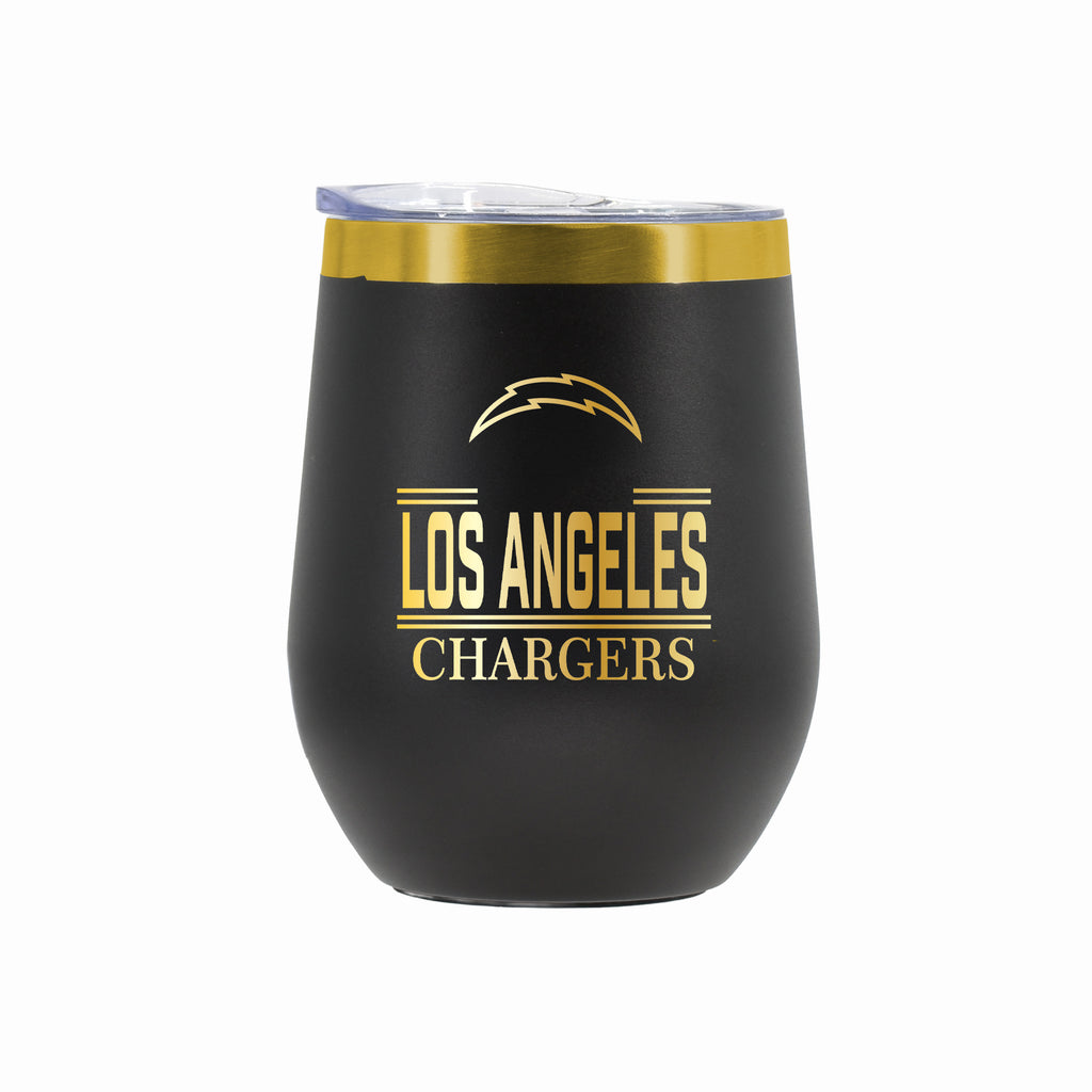 12 oz Stainless Steel Wine Tumbler with Gold Etched Classic Crew Team Design, Los Angeles Chargers