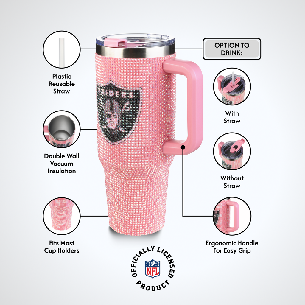 40oz Pink Bling Game Day Tumbler I | Las Vegas Raiders