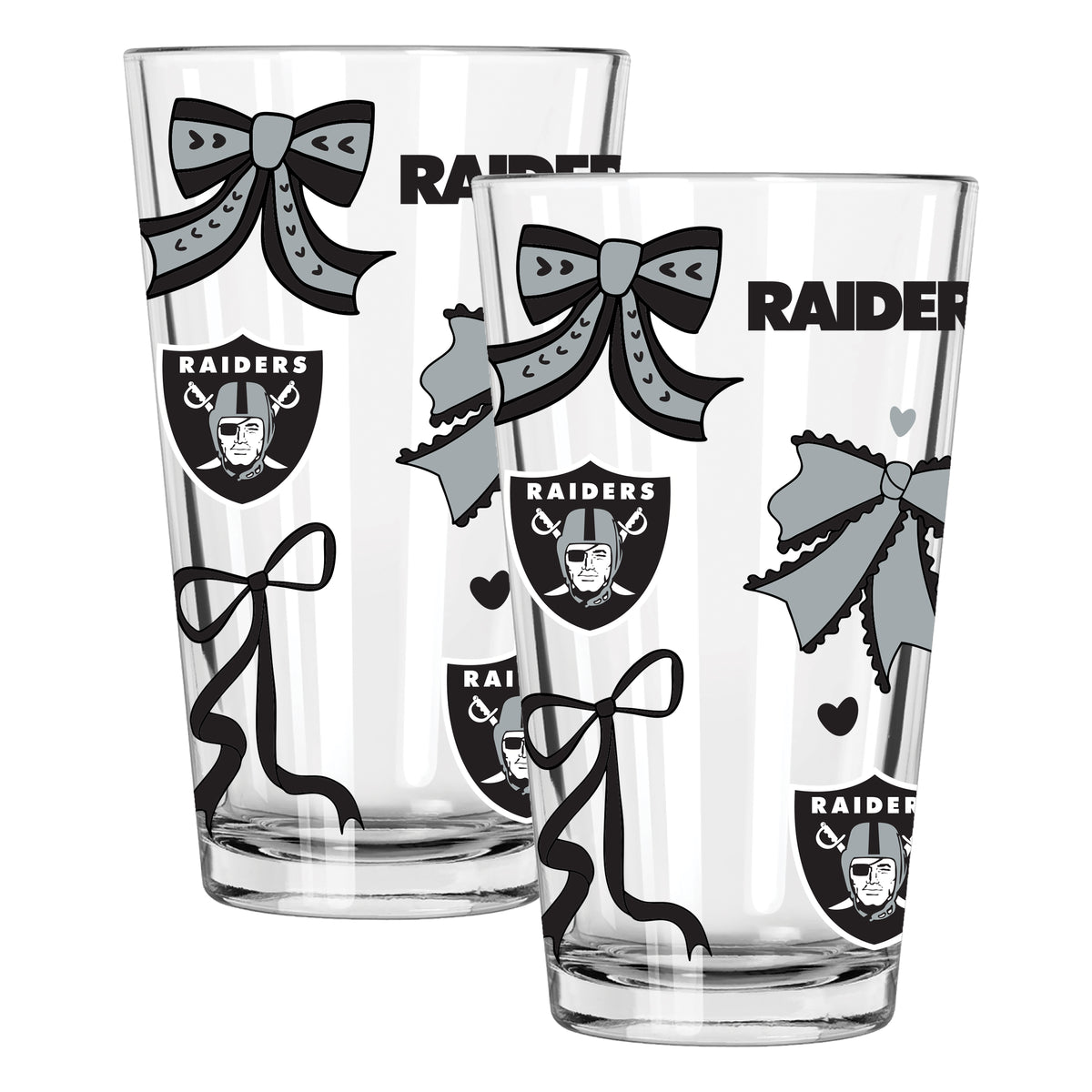  Raiders 2pk 16oz Bow Pint Glass 