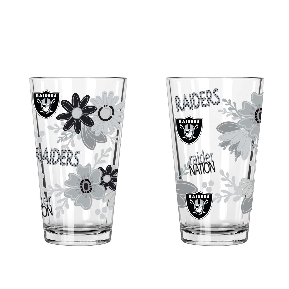 2pk 16oz Pint Glass, DP, Flowers | Las Vegas Raiders