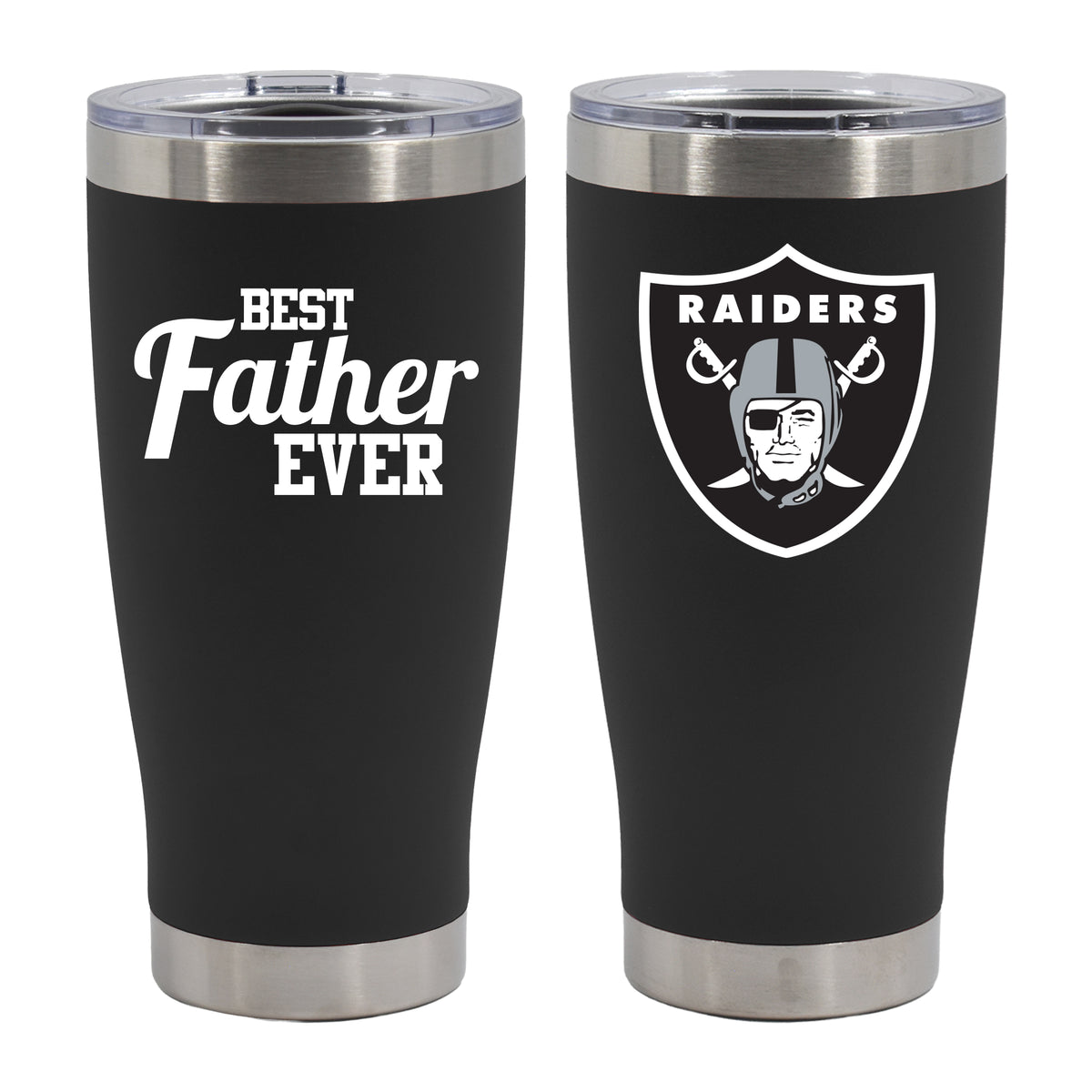 20oz Black Stainless Steel Tumbler, Direct Print, Best Dad Ever Design, Las Vegas Raiders