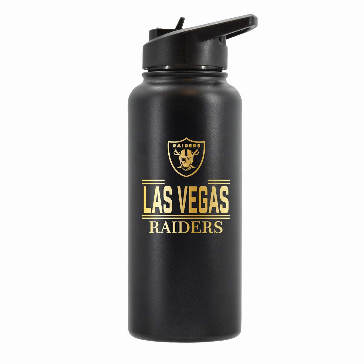 32 oz Stainless Steel Water Bottle with Gold Etched Classic Crew Team Design, Las Vegas Raiders