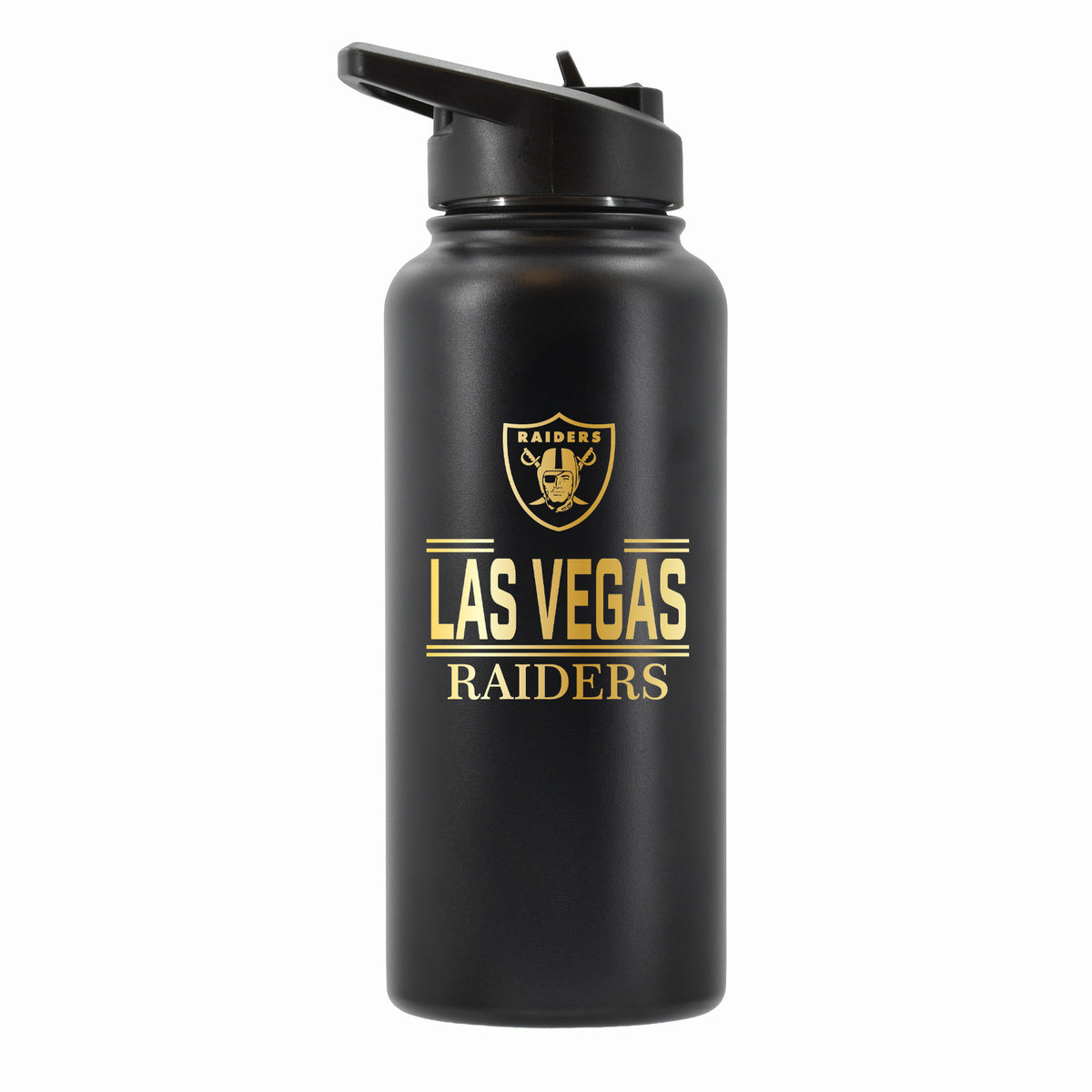32 oz Stainless Steel Water Bottle with Gold Etched Classic Crew Team Design, Las Vegas Raiders
