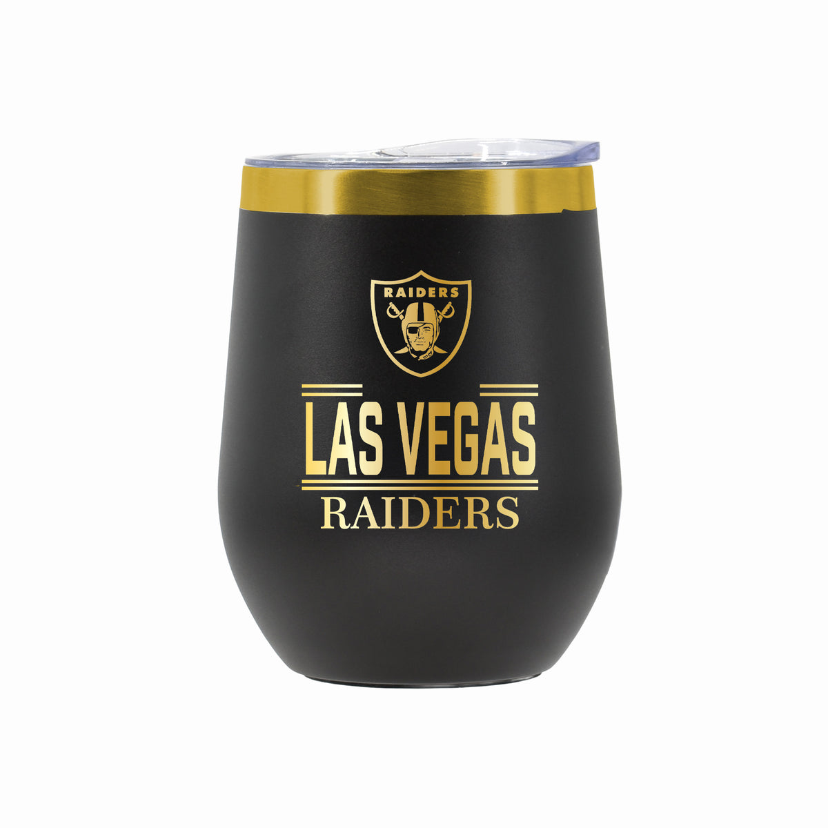 12 oz Stainless Steel Wine Tumbler with Gold Etched Classic Crew Team Design, Las Vegas Raiders