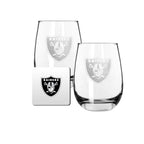2 Pack Stemless Wine Glasses and Coasters Set | Las Vegas Raiders