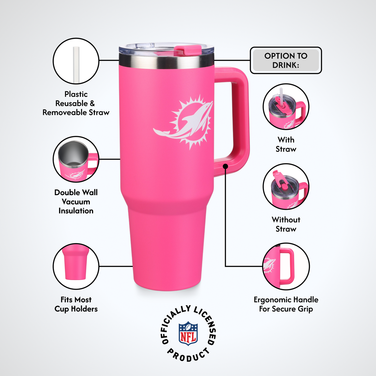 40oz Pink Game Day Tumbler I | Miami Dolphins