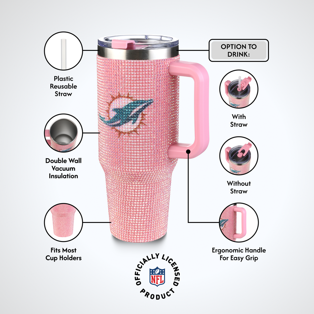 40oz Pink Bling Game Day Tumbler I | Miami Dolphins