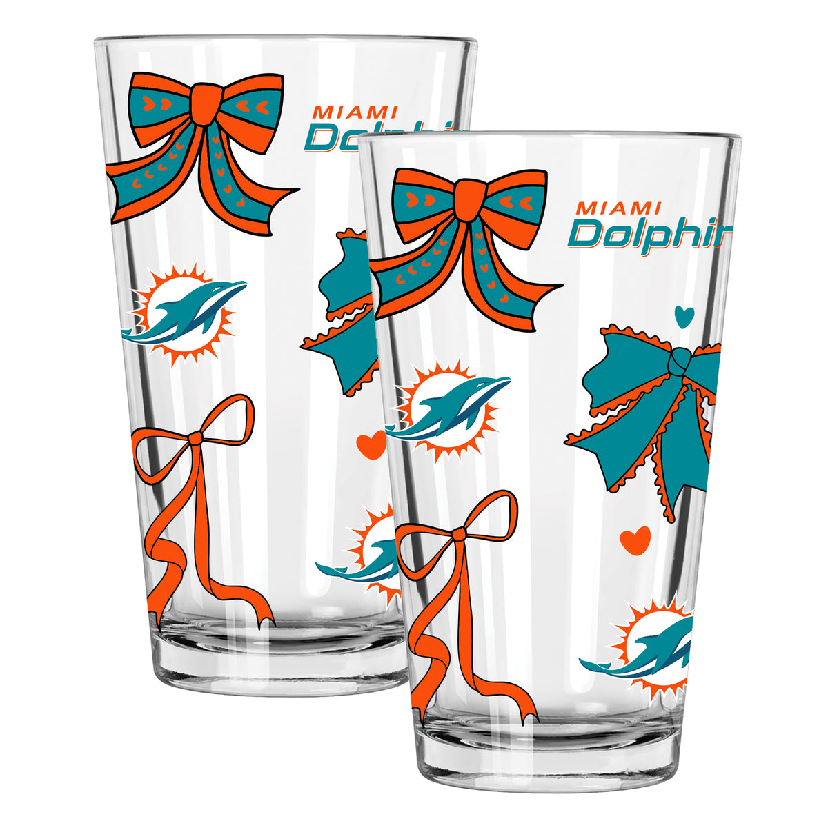  Dolphins 2pk 16oz Bow Pint Glass 