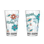 2pk 16oz Pint Glass, DP, Flowers | Miami Dolphins