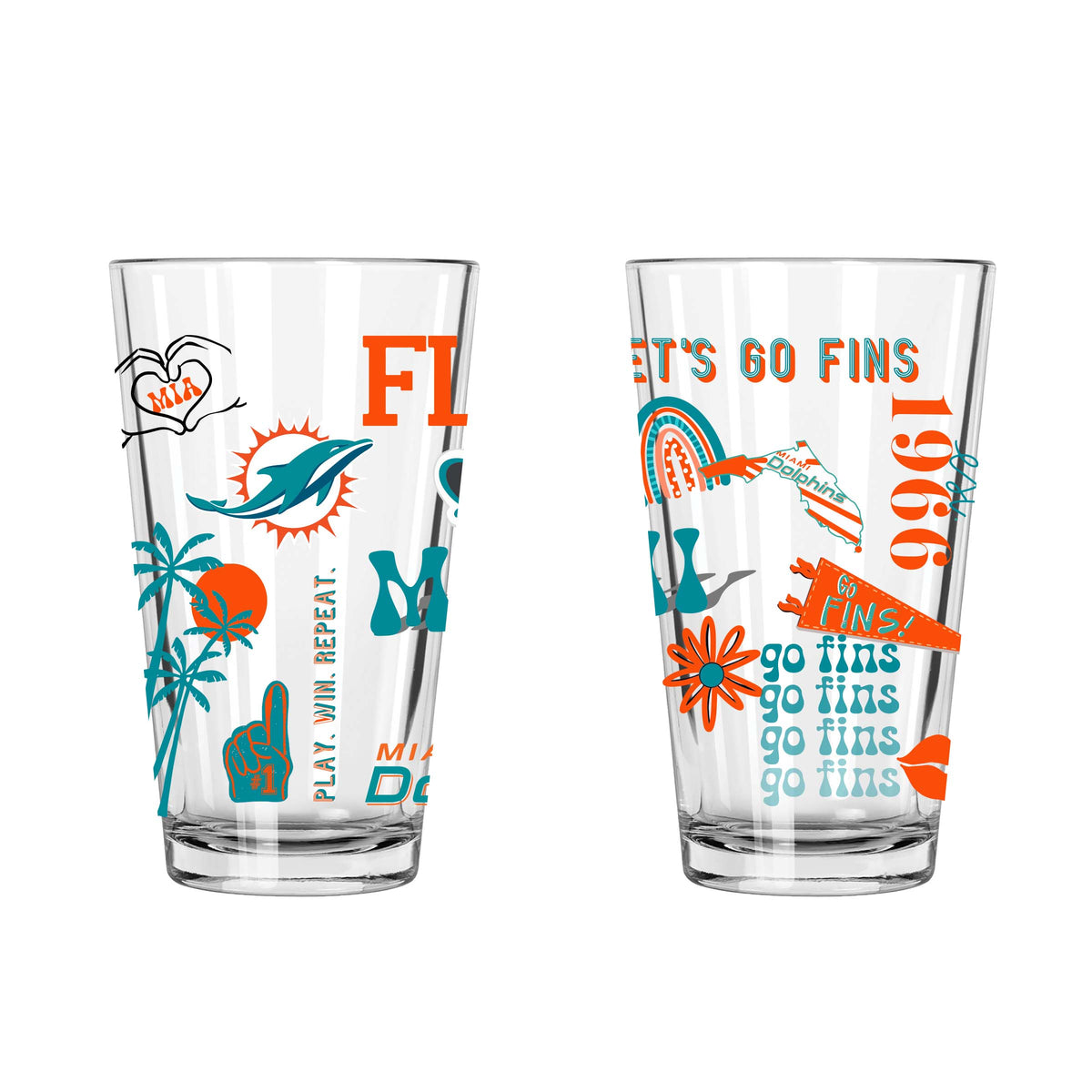2pk 16oz Pint Glass, DP, Loco Design | Miami Dolphins