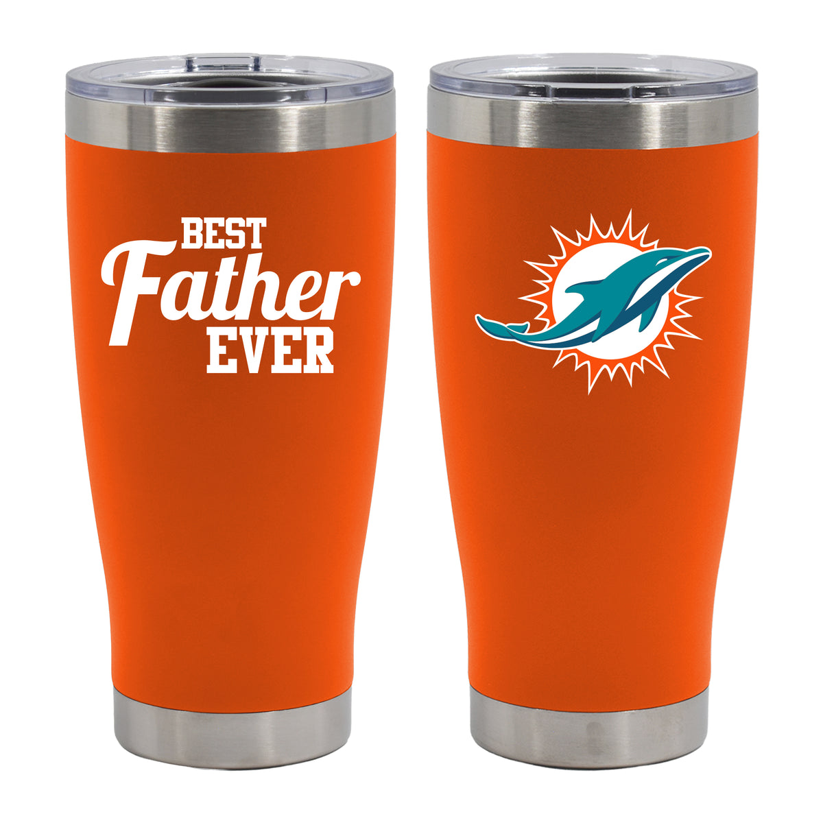 20oz Orange Stainless Steel Tumbler, Direct Print, Best Dad Ever Design, Miami Dolphins