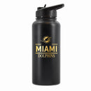 32 oz Stainless Steel Water Bottle with Gold Etched Classic Crew Team Design, Miami Dolphins