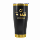 24 oz Stainless Steel Tumbler with Gold Accents & Etched Classic Crew Team Design, Miami Dolphins