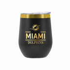 12 oz Stainless Steel Wine Tumbler with Gold Etched Classic Crew Team Design, Miami Dolphins