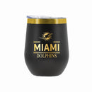 12 oz Stainless Steel Wine Tumbler with Gold Etched Classic Crew Team Design, Miami Dolphins