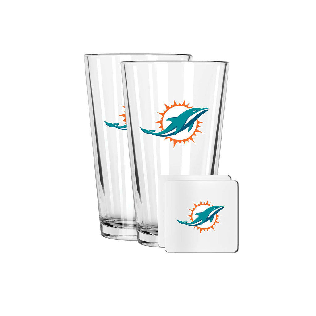 2 Pack Pint and Coasters Set | Miami Dolphins