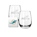 2 Pack Stemless Wine Glasses and Coasters Set | Miami Dolphins