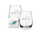 2 Pack Stemless Wine Glasses and Coasters Set | Miami Dolphins