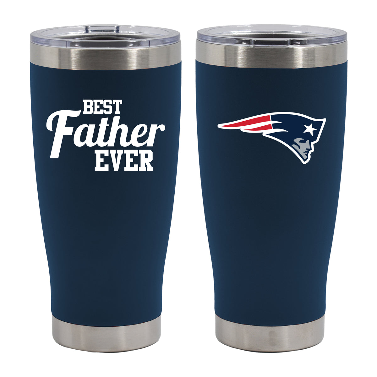 20oz Navy Stainless Steel Tumbler, Direct Print, Best Dad Ever Design, New England Patriots