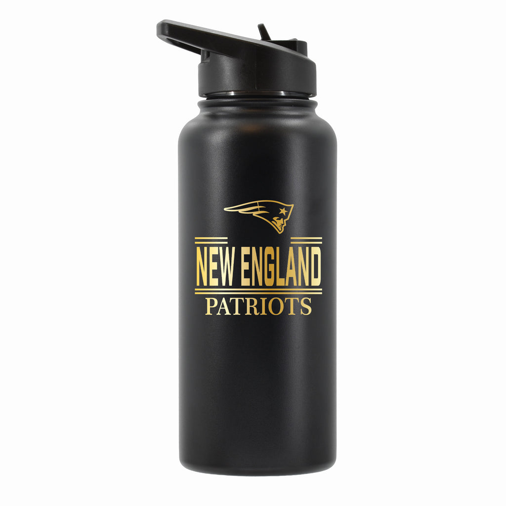 32 oz Stainless Steel Water Bottle with Gold Etched Classic Crew Team Design, New England Patriots
