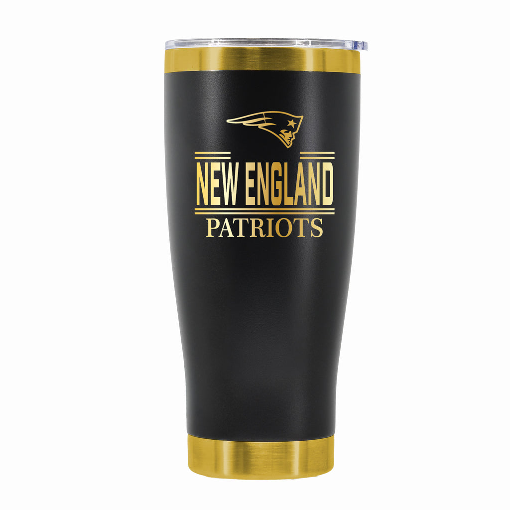 24 oz Stainless Steel Tumbler with Gold Accents & Etched Classic Crew Team Design, New England Patriots