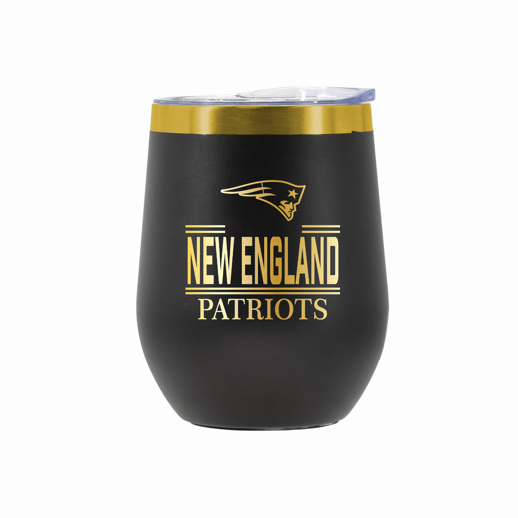 12 oz Stainless Steel Wine Tumbler with Gold Etched Classic Crew Team Design, New England Patriots
