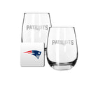 2 Pack Stemless Wine Glasses and Coasters Set | New England Patriots