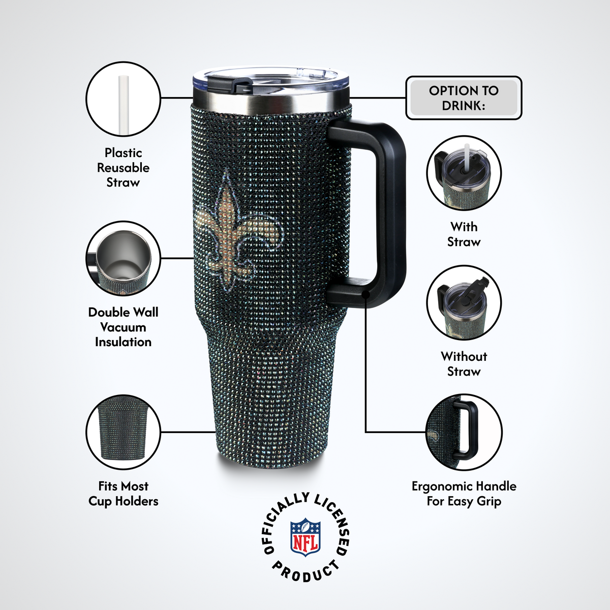 40oz TC Bling Game Day Tumbler I | New Orleans Saints