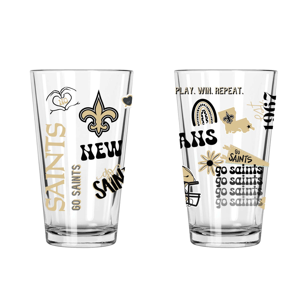 2pk 16oz Pint Glass, DP, Loco Design | New Orleans Saints