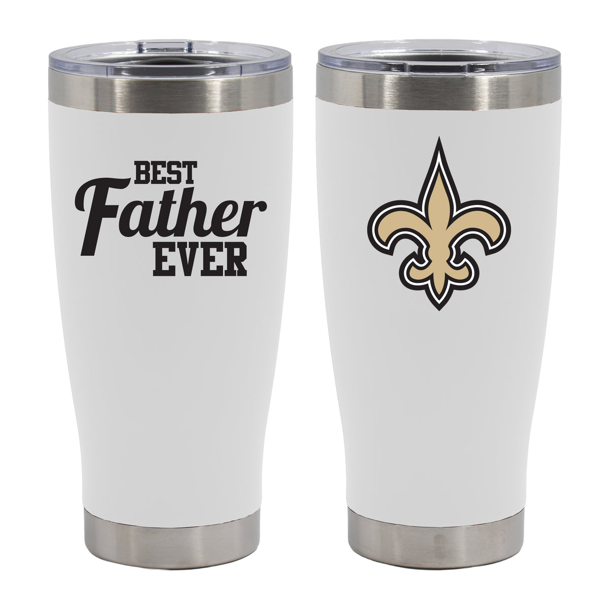 20oz White Stainless Steel Tumbler, Direct Print, Best Dad Ever Design, New Orleans Saints