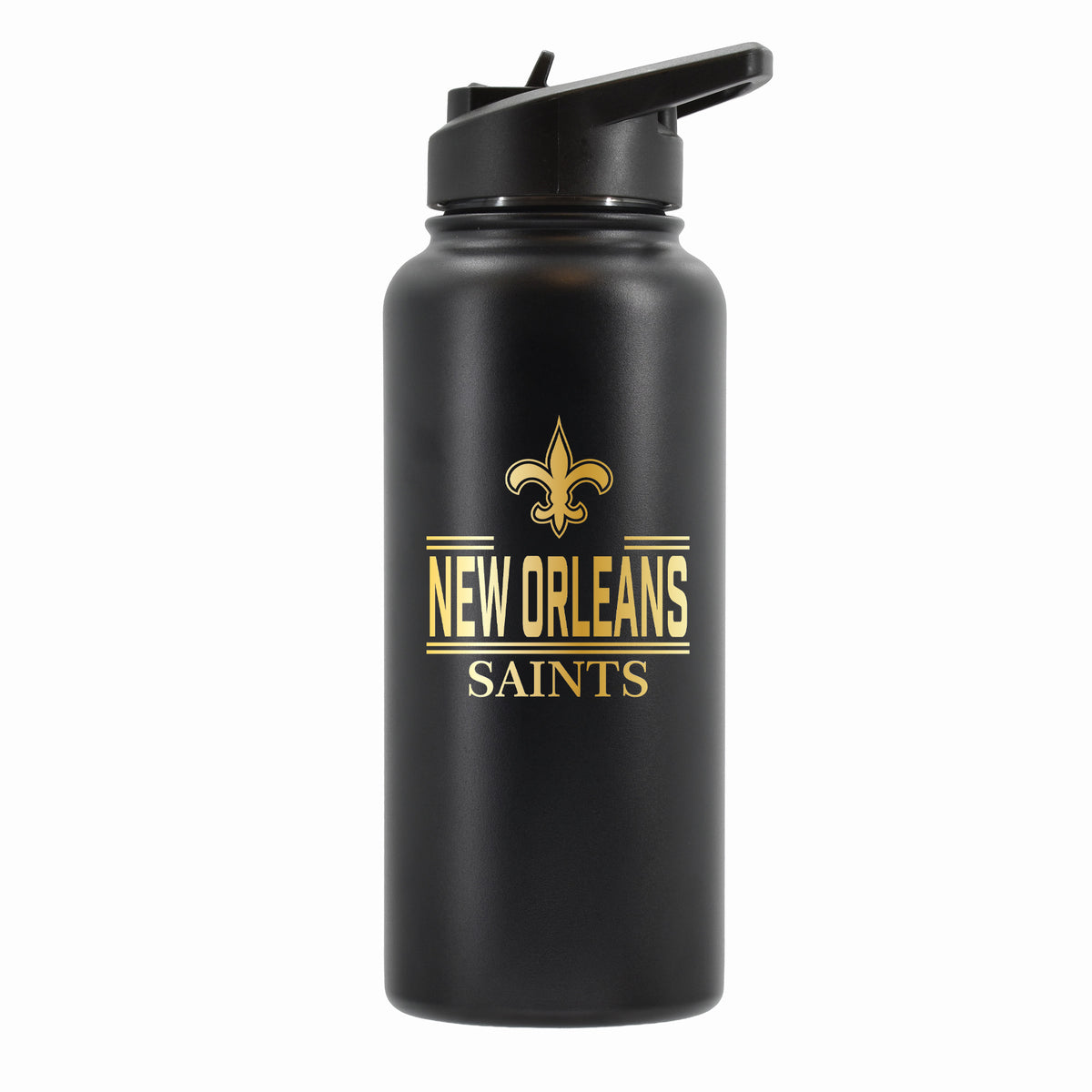32 oz Stainless Steel Water Bottle with Gold Etched Classic Crew Team Design, New Orleans Saints