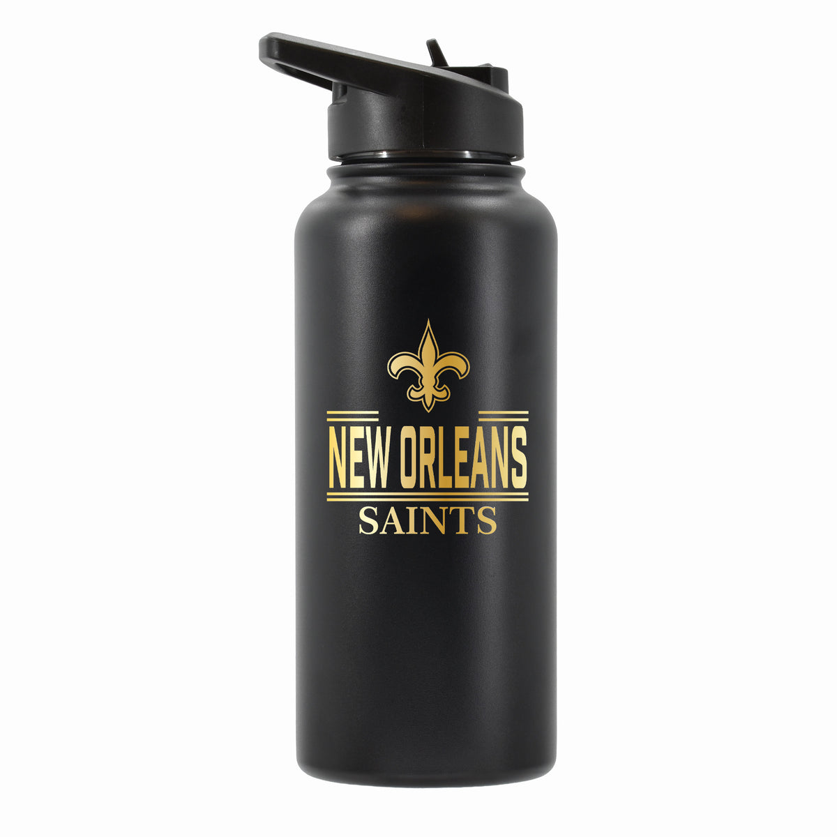 32 oz Stainless Steel Water Bottle with Gold Etched Classic Crew Team Design, New Orleans Saints