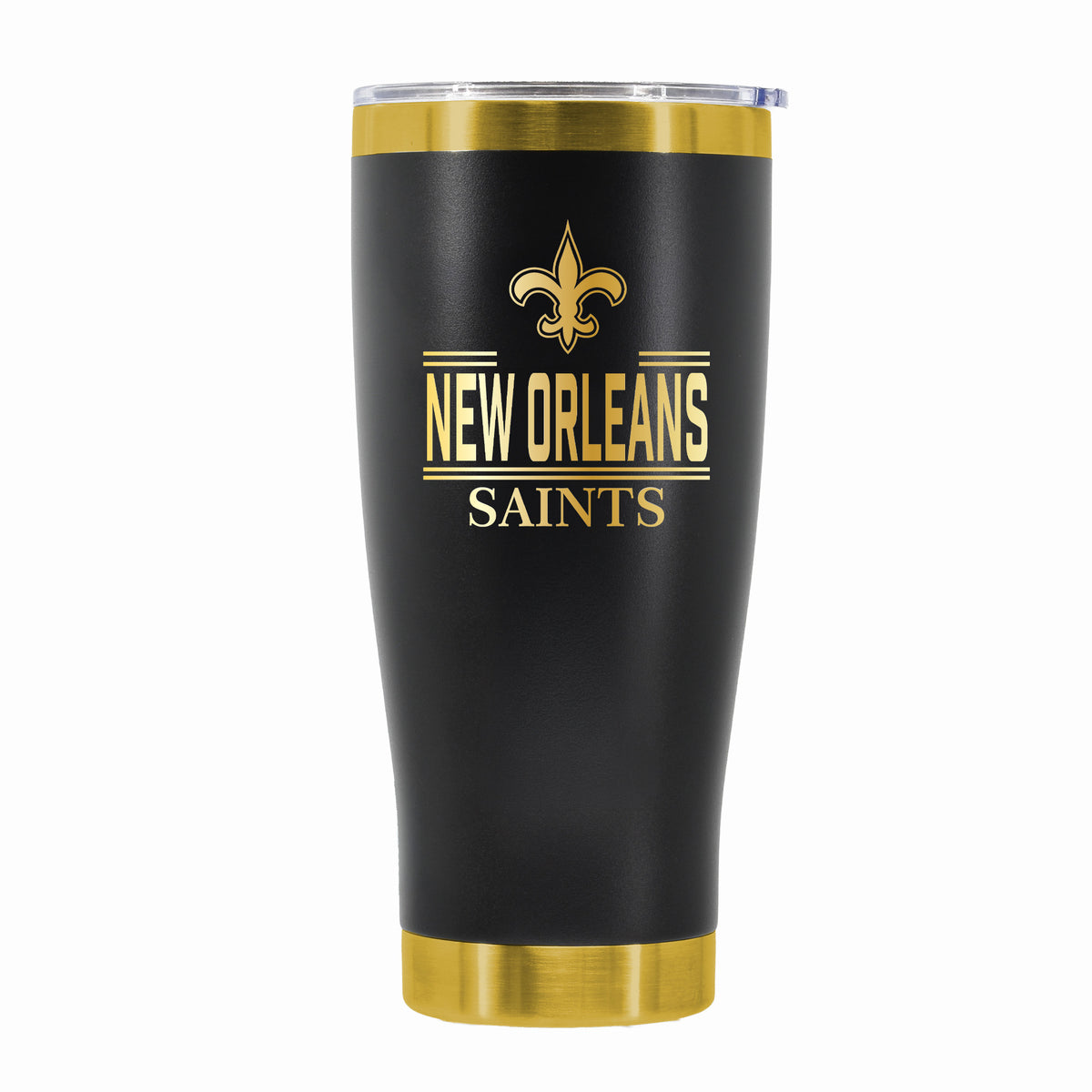 24 oz Stainless Steel Tumbler with Gold Accents & Etched Classic Crew Team Design, New Orleans Saints